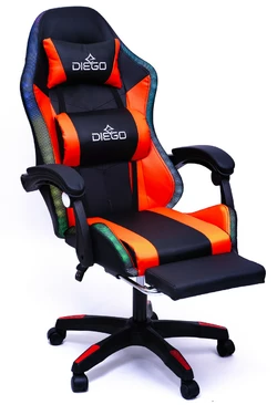 Кресло геймерское DIEGO с подставкою для ног и подсветкою черно-красное
